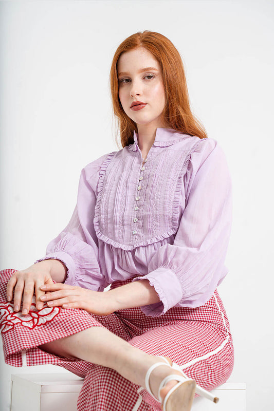Reina Lavender Pintuck Blouse