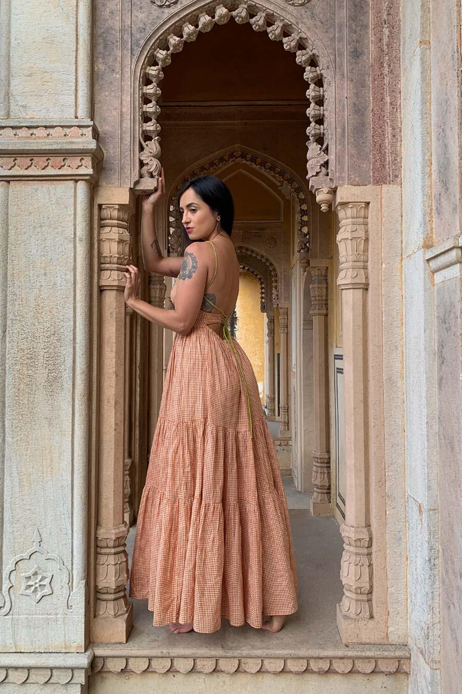 Orange Gingham Seville Maxi Dress - Hess