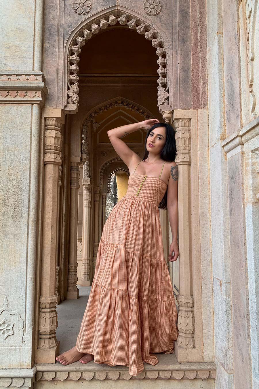 Orange Gingham Seville Maxi Dress - Hess