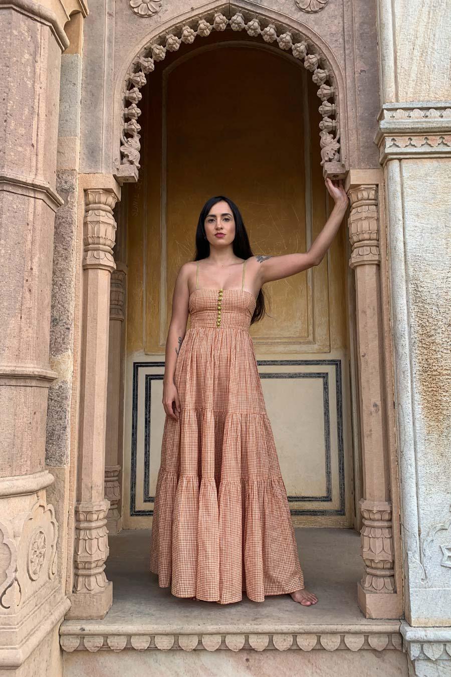Orange Gingham Seville Maxi Dress - Hess