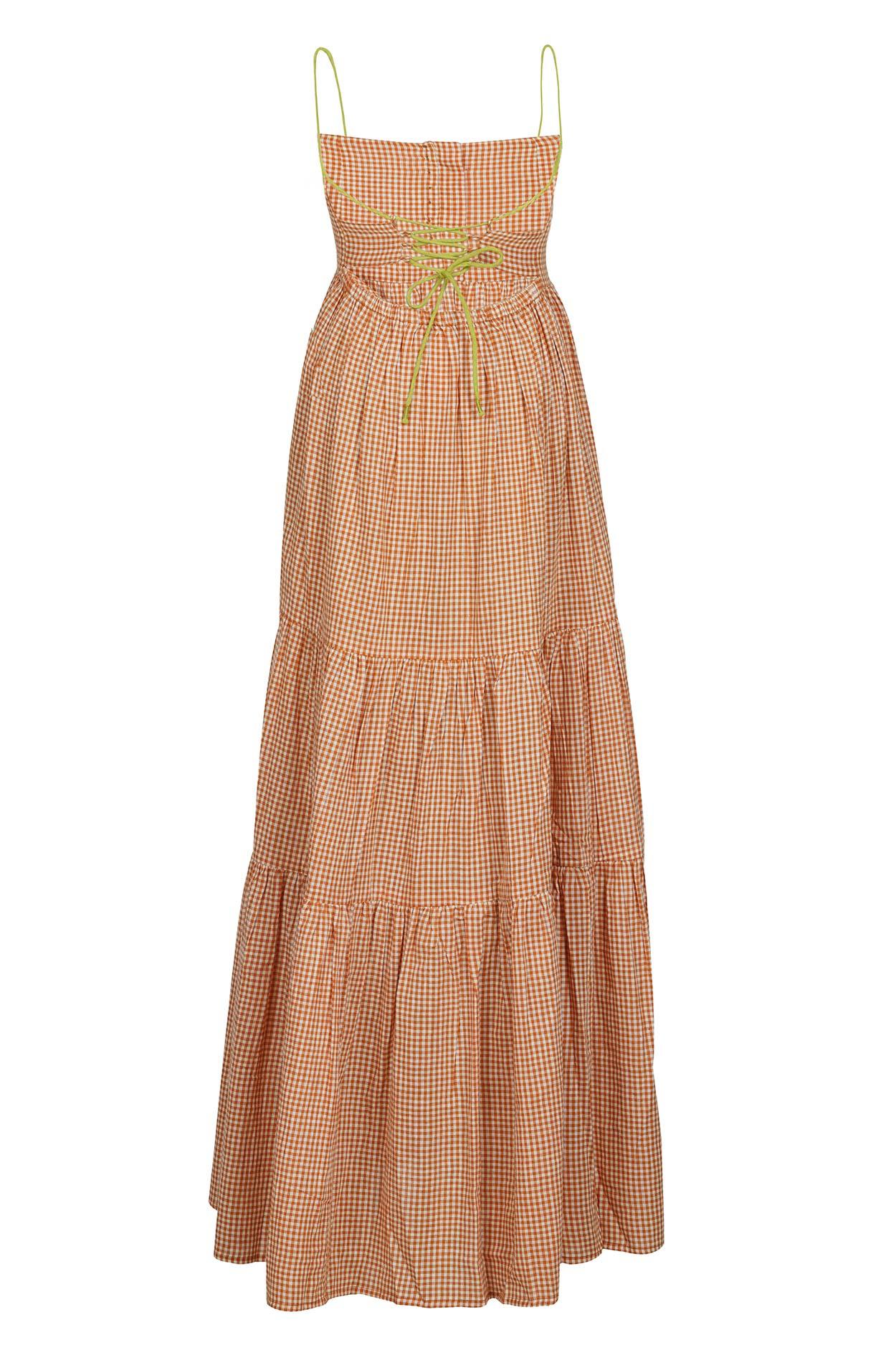 Orange Gingham Seville Maxi Dress - Hess