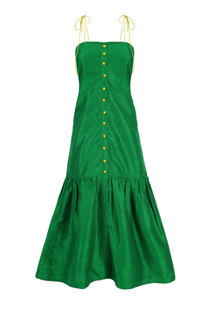 Green Marbella Silk Dress (Made-to-order)