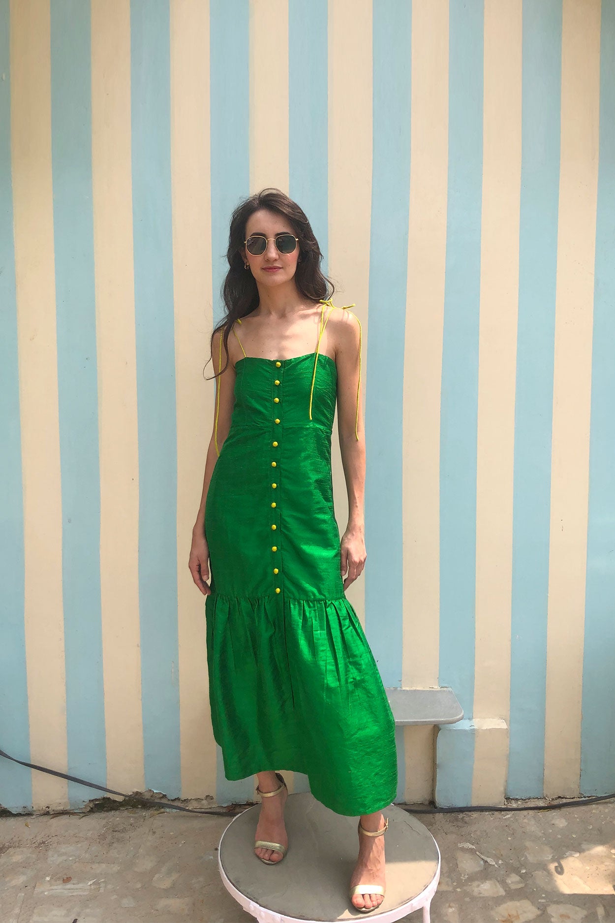 Green Marbella Silk Dress (Made-to-order)