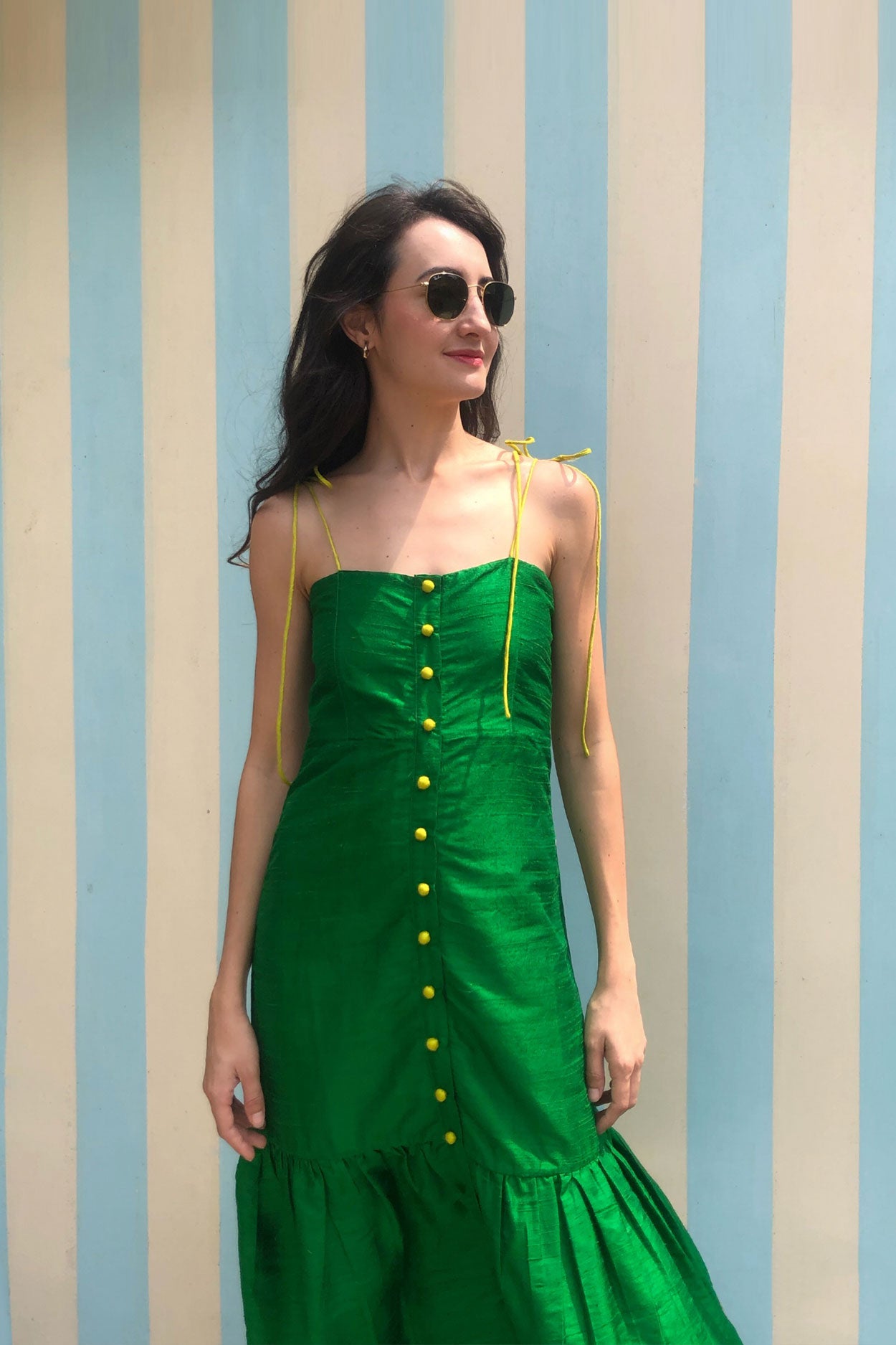 Green Marbella Silk Dress (Made-to-order)