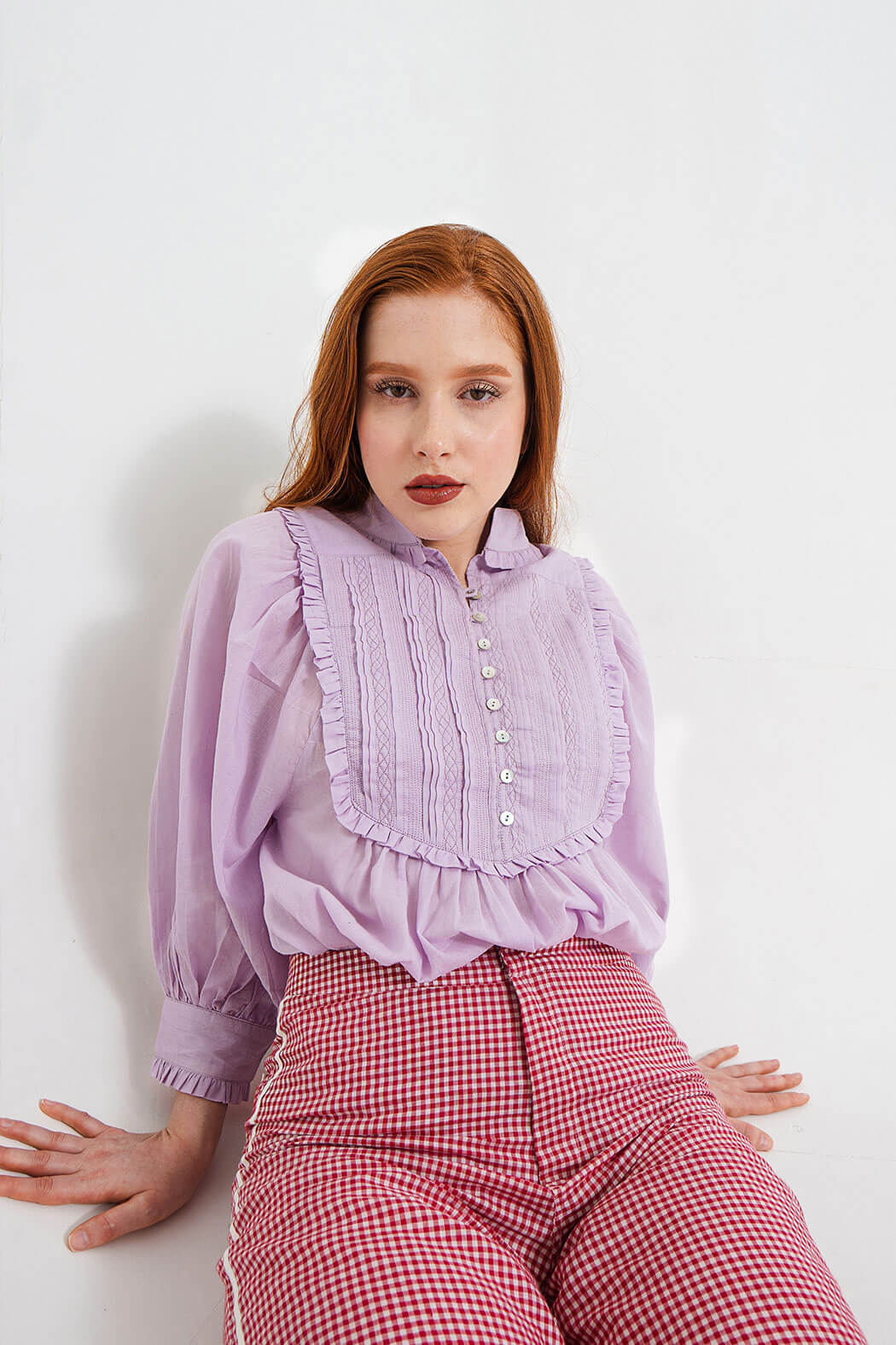 Reina Lavender Pintuck Blouse