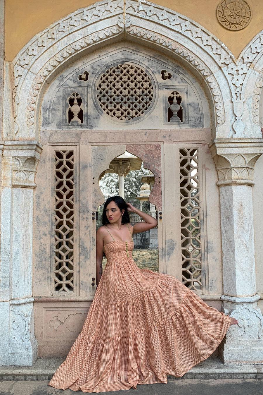 Orange Gingham Seville Maxi Dress - Hess