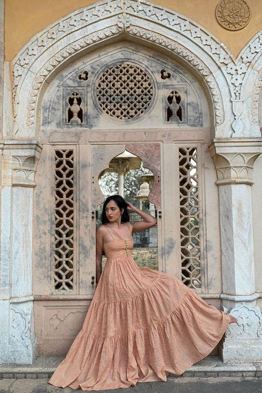 Orange Gingham Seville Maxi Dress - Hess